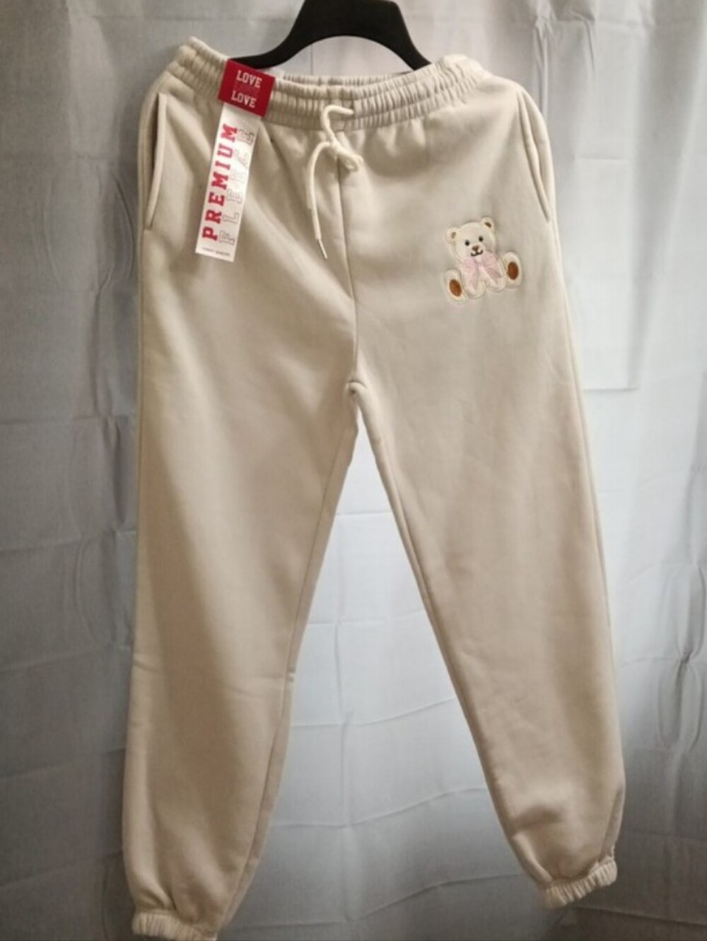 Love Love Love Kids Cream Teddy Jogger Pants - Premium